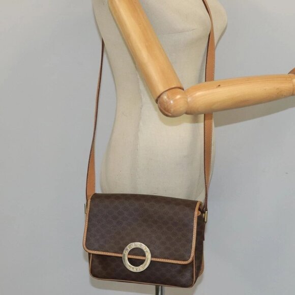 CELINE Macadam Canvas Circle Shoulder Bag Brown - Picture 13 of 15